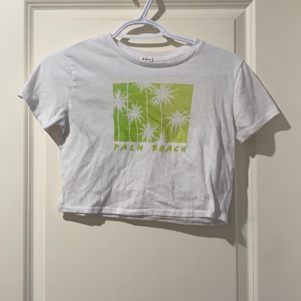 White and green/yellow Palm Bay cropped T-shirt